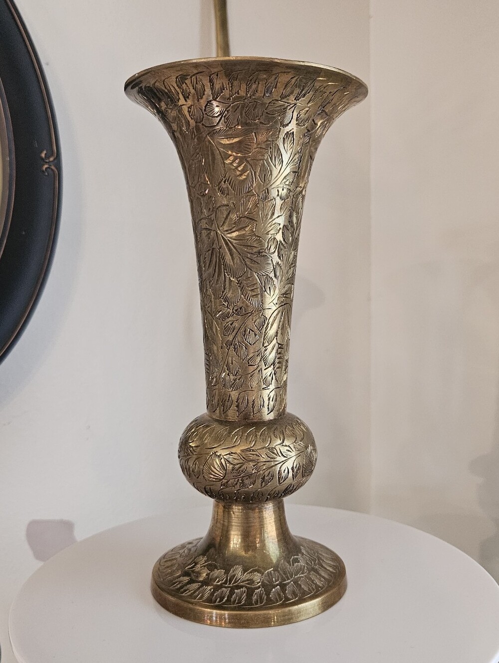 Vintage Brass Vase with Floral Engraving